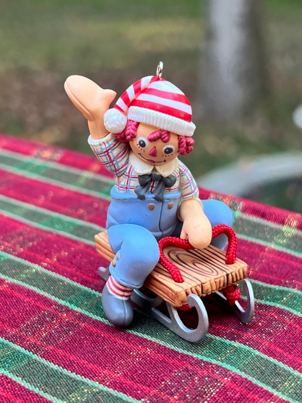 2005 Hallmark Holiday Sledding Raggedy Andy ornament.